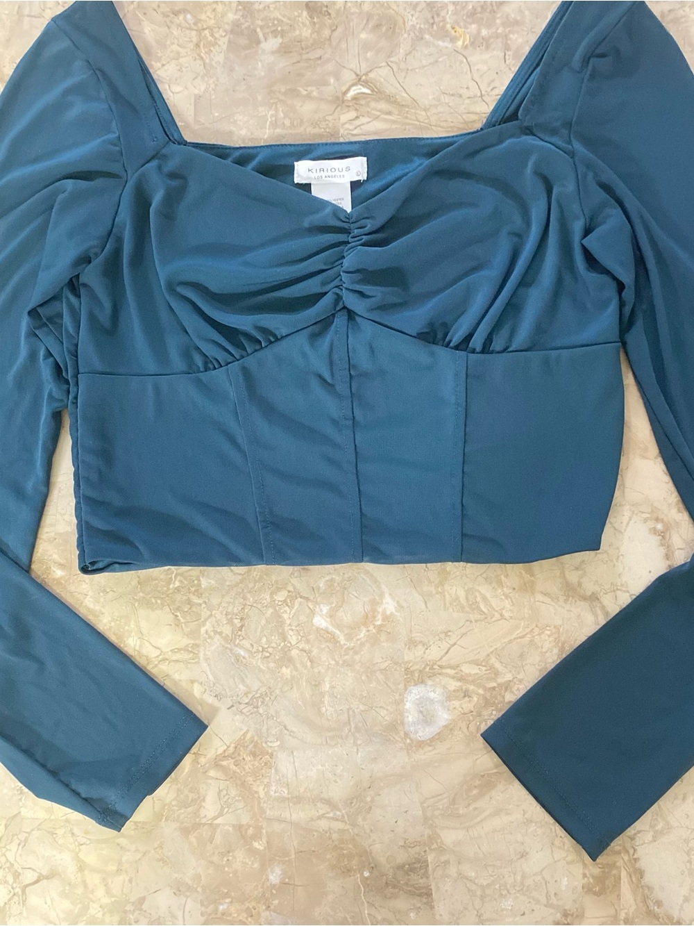 iris Teal Long Sleeve Crop Top